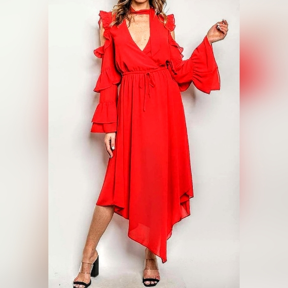 Red Ruffle MIDI Dress - Picture 9 of 9